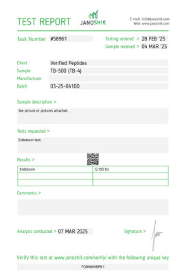 A TB-500(TB4) peptides endotoxin lab report for 2025.