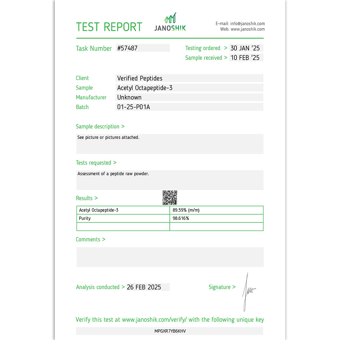 SNAP-8 Acetyl Octapeptide-3 Lab Test February 2025