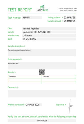 Ipamorelin CJC-1295 No DAC Endotoxin Test Report March 2025