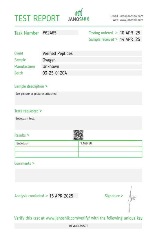 Ovagen Endotoxin Test April 2025
