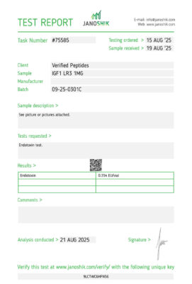 IGF-1 LR3 Endotoxin Certificate of Analysis Lab Test Report August 2025