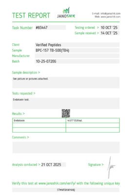 BPC-157 TB-500 Peptide Endotoxin Certificate of Analysis Lab Test Report October 2025
