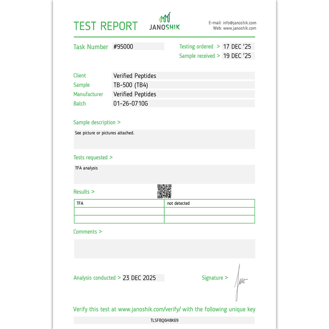 TB500 (TB4) Peptide TFA Certificate of Analysis Lab Test Report December 2025