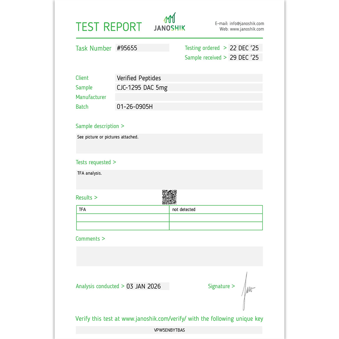 CJC-1295 DAC Peptide TFA Certificate of Analysis Lab Test Report December 2025 sq