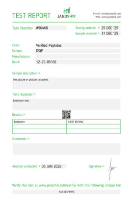 DSIP Peptide Endoxotin Certificate of Analysis Lab Test Report January 2026