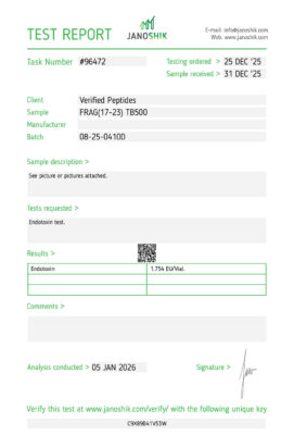 Frag(17-23) TB-500 Peptide Endotoxin Certificate of Analysis Lab Test Report January 2026